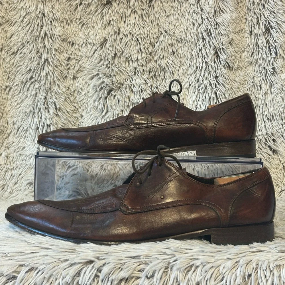 Mastro P. Men’s 44 Vero Cuoio Shoe Leather Crocodile Lace Up Oxfords  US 10.5 11